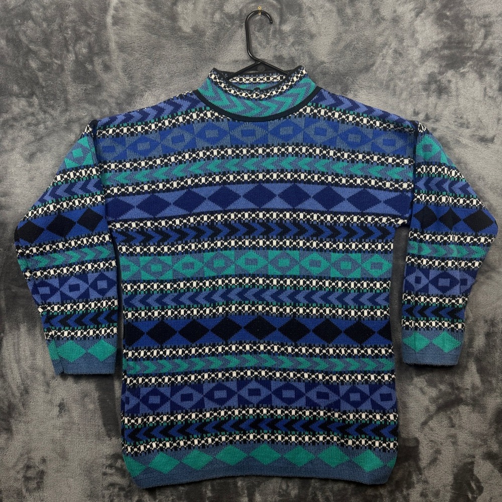 Clifford & Wills Sweater Womens Medium Blue Geometric Fair Isle Mock Neck